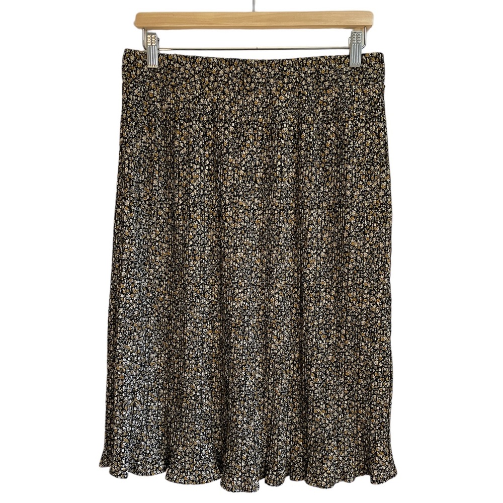 Pleione Black with brown tiny floral print skirt - Sz L - coastal cowgirl
